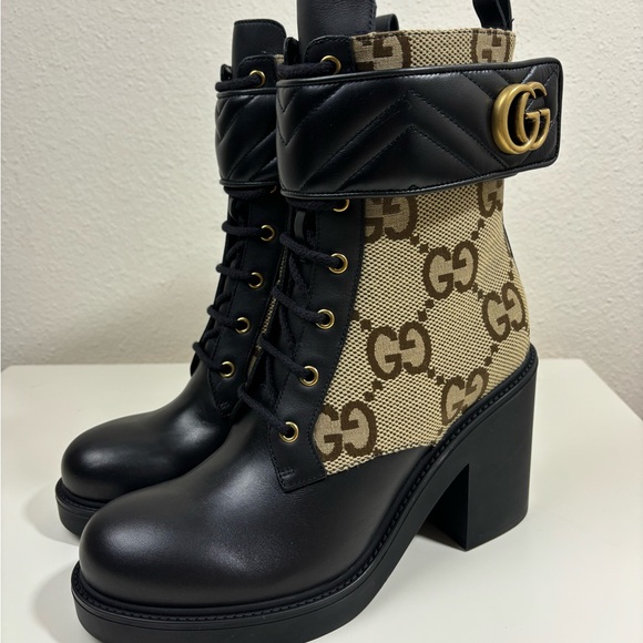 Gucci Marmont GG Supreme Canvas and Leather Ankle Boots - Picture 1 of 10